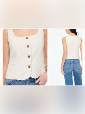 NWT J Crew linen square neck vest button up tan size 8